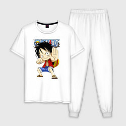 Пижама хлопковая мужская Манки Д Луффи One Piece, цвет: белый
