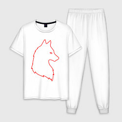 Пижама хлопковая мужская Неоновый волк, цвет: белый