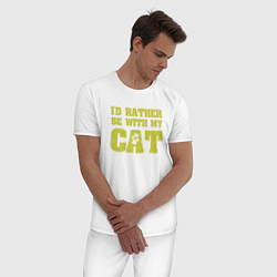 Пижама хлопковая мужская Быть с котом, цвет: белый — фото 2