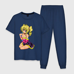 Пижама хлопковая мужская Аниме блондинка 18, цвет: тёмно-синий
