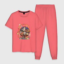 Пижама хлопковая мужская Феервичная Ёимия, цвет: коралловый