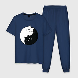 Пижама хлопковая мужская Инь Ян Котики, цвет: тёмно-синий