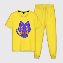 Пижама хлопковая мужская Милая кошечка, цвет: желтый