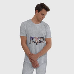 Пижама хлопковая мужская Jojo Bizarre Adventure логотип, цвет: меланж — фото 2