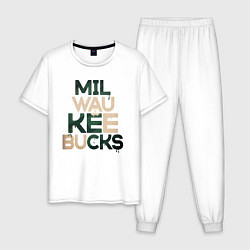 Пижама хлопковая мужская Milwaukee Bucks, цвет: белый