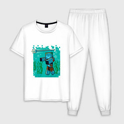 Пижама хлопковая мужская Утопленник Drowne Майнкрафт, цвет: белый