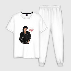 Пижама хлопковая мужская BAD Майкл Джексон, цвет: белый