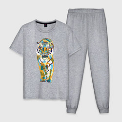 Пижама хлопковая мужская Тигр-грация, цвет: меланж