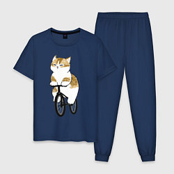 Пижама хлопковая мужская Котик на велосипеде, цвет: тёмно-синий