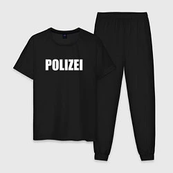 Пижама хлопковая мужская POLIZEI Полиция Надпись Белая, цвет: черный