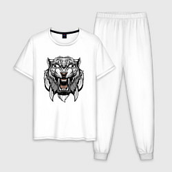 Пижама хлопковая мужская Серый Тигр, цвет: белый
