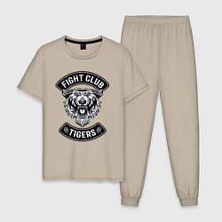 Пижама хлопковая мужская Fight Club Tigers, цвет: миндальный