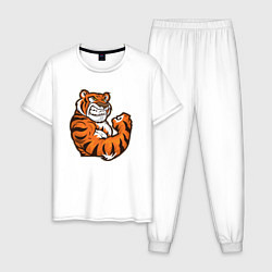 Пижама хлопковая мужская Сила Тигра, цвет: белый