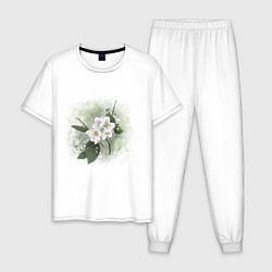 Пижама хлопковая мужская Ароматный жасмин, цвет: белый
