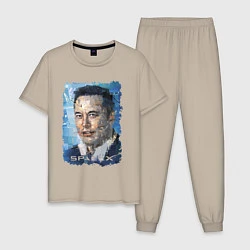 Пижама хлопковая мужская Elon Musk, Space X, цвет: миндальный
