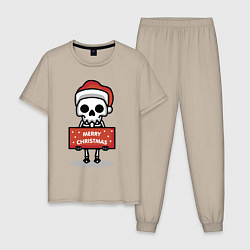 Пижама хлопковая мужская Merry Christmas joke, цвет: миндальный
