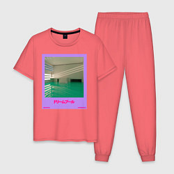Пижама хлопковая мужская Vaporwave pool 1, цвет: коралловый