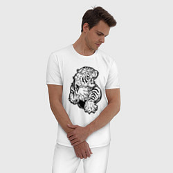 Пижама хлопковая мужская Белый Тигр, цвет: белый — фото 2