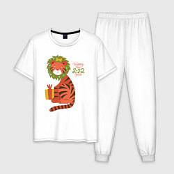 Пижама хлопковая мужская Новогодний Тигр, цвет: белый