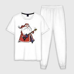 Пижама хлопковая мужская Дед Мороз гитарист, цвет: белый
