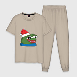 Пижама хлопковая мужская Pepe, pepe happy, Пепе хеппи, pepe happy new year, цвет: миндальный