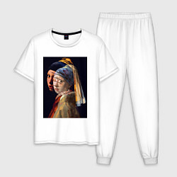 Пижама хлопковая мужская Ян Вермеер, Девушка с жемчужной сережкой, цвет: белый