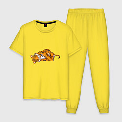 Пижама хлопковая мужская Спящий тигр, цвет: желтый