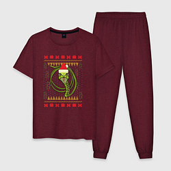 Пижама хлопковая мужская Рождественский свитер Скептическая змея, цвет: меланж-бордовый