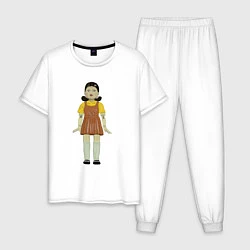 Пижама хлопковая мужская Игра в кальмара: Кукла, цвет: белый