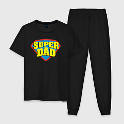 Пижама хлопковая мужская Супер отец, цвет: черный