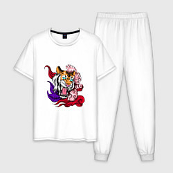 Пижама хлопковая мужская Тигриный стиль, цвет: белый