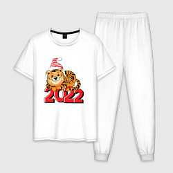 Пижама хлопковая мужская Тигр Новый год 2022, цвет: белый