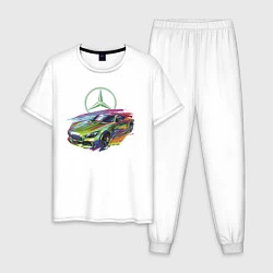 Пижама хлопковая мужская Mercedes V8 Biturbo motorsport - sketch, цвет: белый