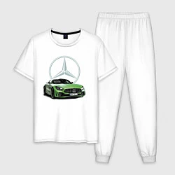 Пижама хлопковая мужская Крутая мощная тачка - сar racing, цвет: белый