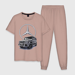 Пижама хлопковая мужская Mercedes Gelendwagen G63 AMG G-class G400d, цвет: пыльно-розовый