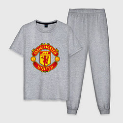 Пижама хлопковая мужская Манчестер Юнайтед логотип, цвет: меланж