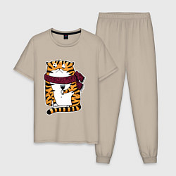 Мужская пижама Недовольный тигр с бокалом вина
