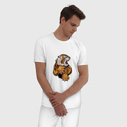 Пижама хлопковая мужская Tiger Man, цвет: белый — фото 2