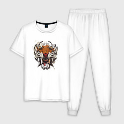 Пижама хлопковая мужская Angry Tiger watercolor, цвет: белый