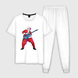 Пижама хлопковая мужская Санта гитарист, цвет: белый