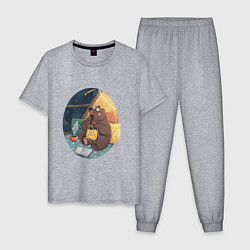 Пижама хлопковая мужская Мечтающий медведь, цвет: меланж