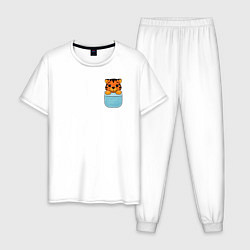 Пижама хлопковая мужская Тигренок в кармане, цвет: белый