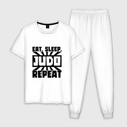 Пижама хлопковая мужская Eat, Sleep, Judo, Repeat, цвет: белый