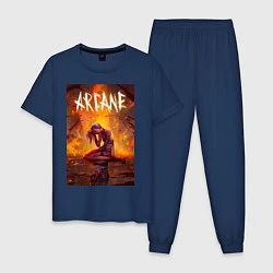 Пижама хлопковая мужская Джинкс объятая пламенем Аркейн Лига легенд, цвет: тёмно-синий