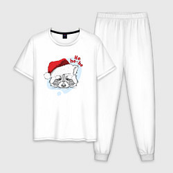 Пижама хлопковая мужская Новогодний енотик, цвет: белый