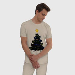 Пижама хлопковая мужская НовоКОТняя елка, цвет: миндальный — фото 2