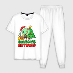Пижама хлопковая мужская Christmas Zombie, цвет: белый