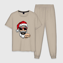 Пижама хлопковая мужская Bad Santa xmas Плохой Санта, цвет: миндальный