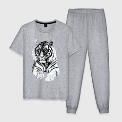 Пижама хлопковая мужская Тигр белый, цвет: меланж