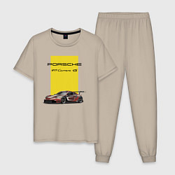 Пижама хлопковая мужская Porsche Carrera 4S Motorsport, цвет: миндальный